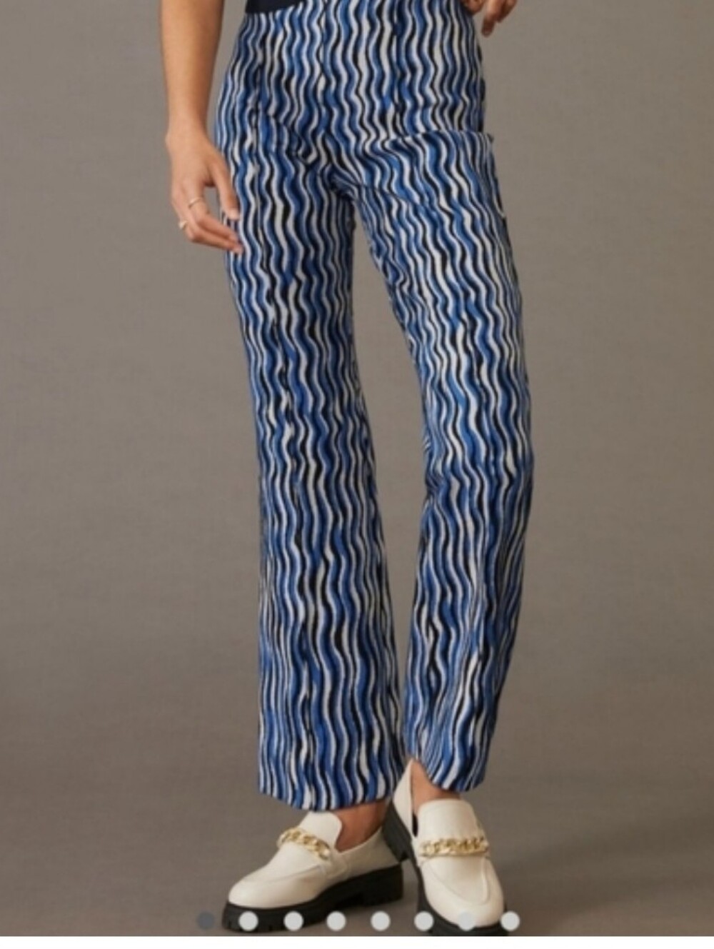 Maeve Blue Wave Print Kick Flare Knit Pants - Size L